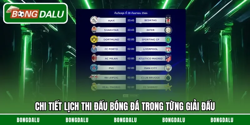 Chi tiết lịch thi đấu bóng đá trong từng giải đấu