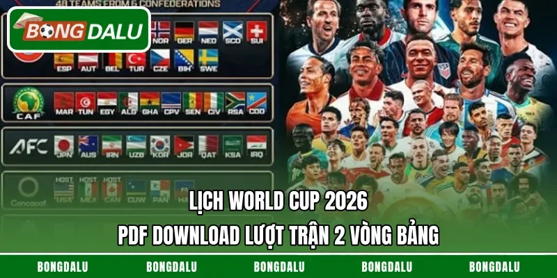 Lịch World Cup 2026 PDF download lượt trận 2 vòng bảng